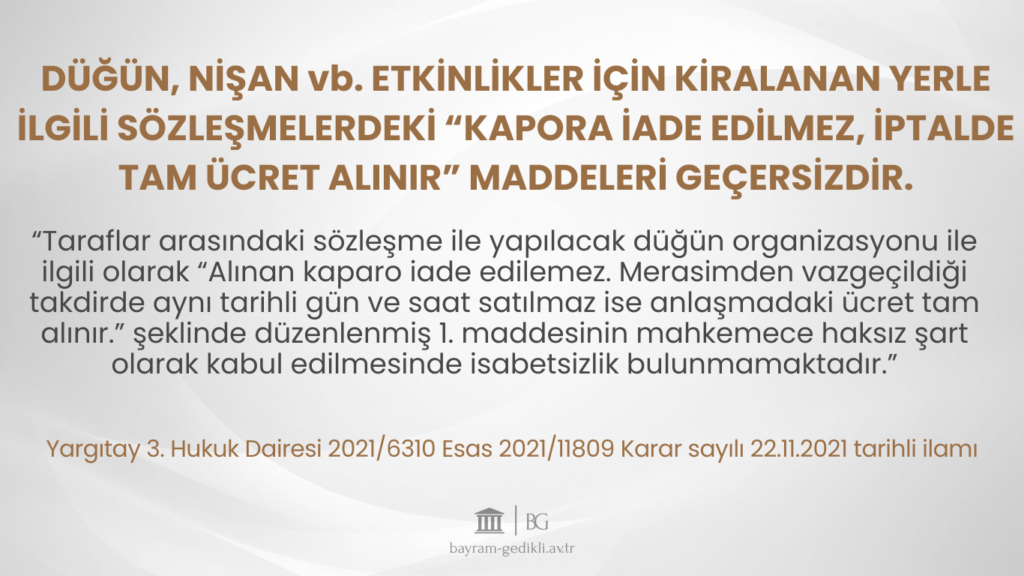 düğün iptali kapora